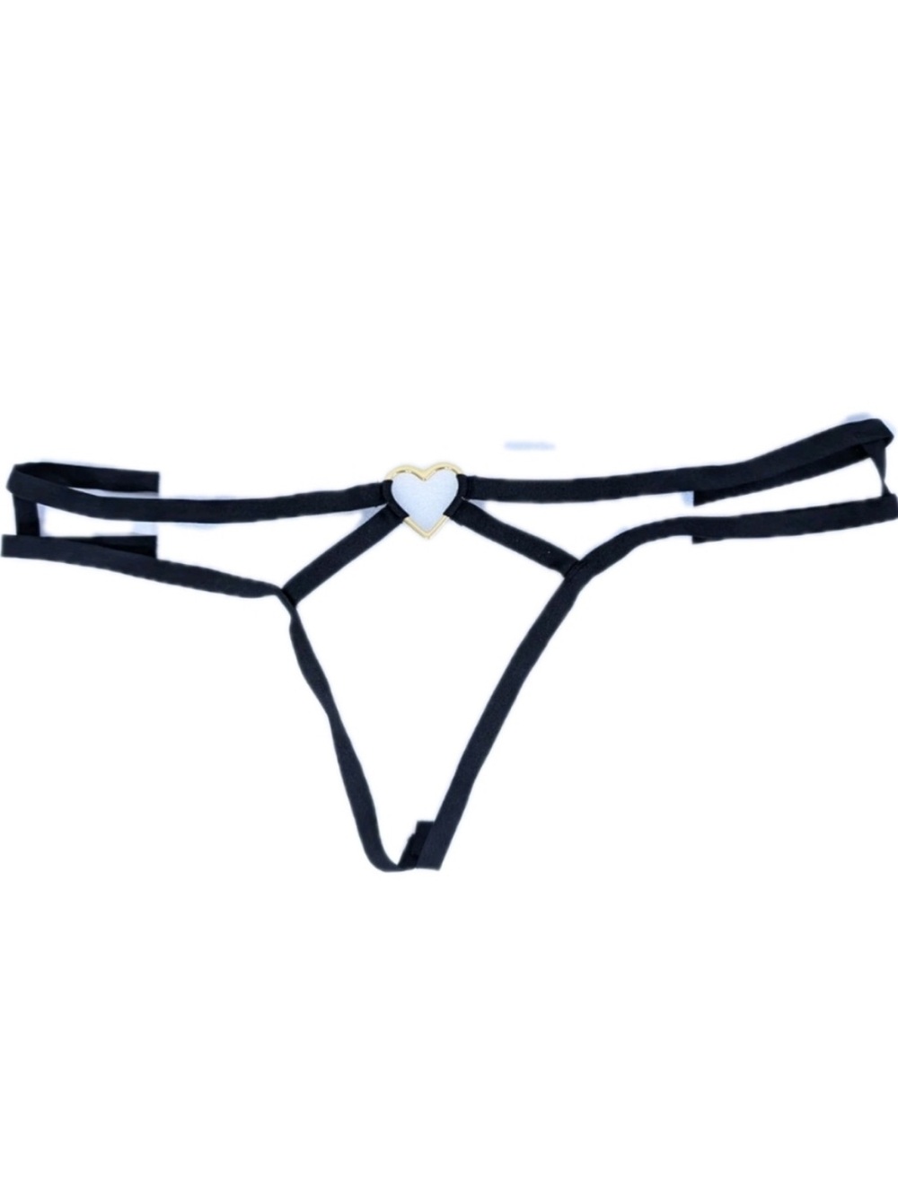 Victoria’s Secret Heartware Strappy Thong Panty crotchless Black Gold Heart NWT - Picture 4 of 7